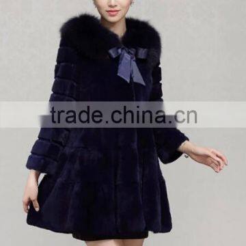 Women's Winter Warm Rabbit Fur Coat with decoration of bowknot