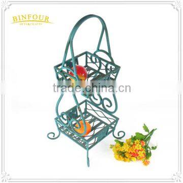 Modern design storage wrought iron 2 tier fruit basket stand