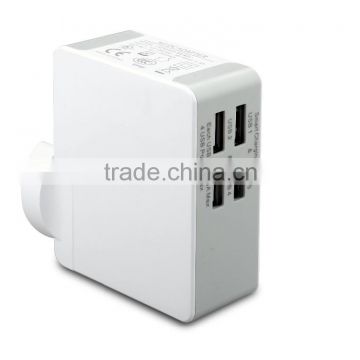 New arrival 100-240v input 5v 5a 25W 4 port usb charger with Euro US UK AUS plug and CE ROSH FCC made in china