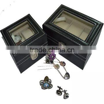 Luxury PU Leather Seeing-through Top Wooden Watch Boxes With 2- 3 Slots photo-5