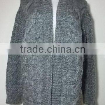 long sleeve Lady cable knitting cardigan sweater