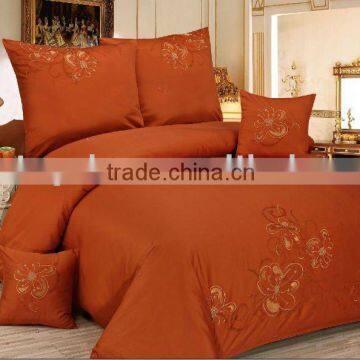 Dark Orange 100% Cotton 300 Thread Count Embroidery Bedding Set