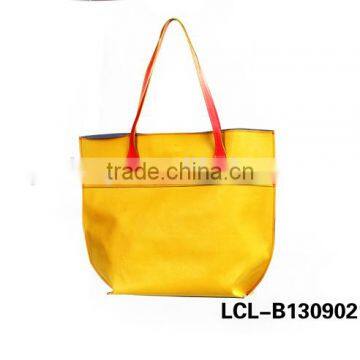 LCL-B1309021 Shining Pvc pu bi Color Customized Fashion Lady Travel Weekend Tote Hand Bag