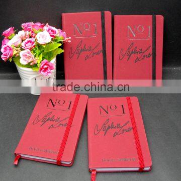 black logo hot stamping red pu leather notebook with elastic band
