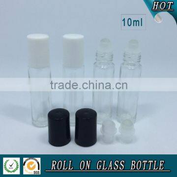 10ML clear roll on glass bottle with white plastic cap and glass roller ball