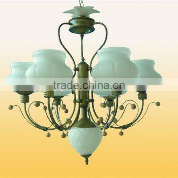 Retro aged brass white glass shade chandelier lighting