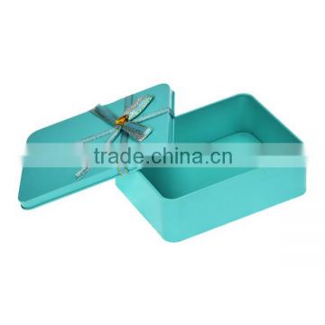 fancy metal candy tin box with butterfly tie lable