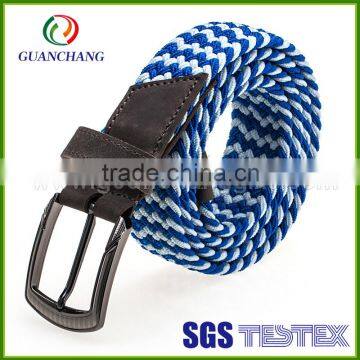 China wholesale cuatomize fashionable handmade high quality cotton braided elastic stretch belt with alloy buckle for men