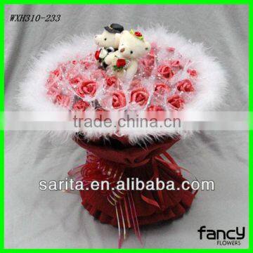 couples lovely teddy bears 38 pink roses plush doll bouquet toy originality artificial flowers romantic birthday festive gift                        
                                                Quality Choice