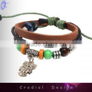 2013 Hot Sale Cheap Fashion Charm Bracelet Vners Handmade Leather Bracelet With Owl For Yong People