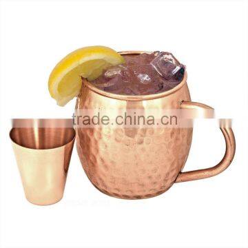 100% Set of 2 Authentic Copper Beer Mug with Copper Shot Glass, Hammered Copper Mugs, Moscow Mule Copper Beer Mugs