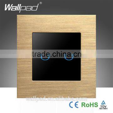 Hot Sales Wallpad 110-250V Electrical EU UK 2 Gangs Touch Gold Aluminium Frame Tempered Glass Touch Sensor Button Switch