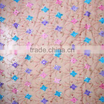 Amazing Colorful star petals sequins Embroidery pink polyster ground for party dress