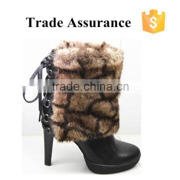 Hot selling fur collar ladies warm black snow boots cheap