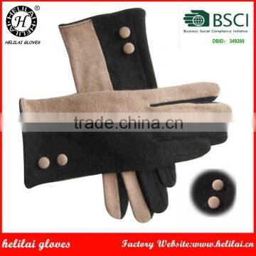 Helilai Wool Gloves Contrast Color on Back with Buttons Wool Gloves