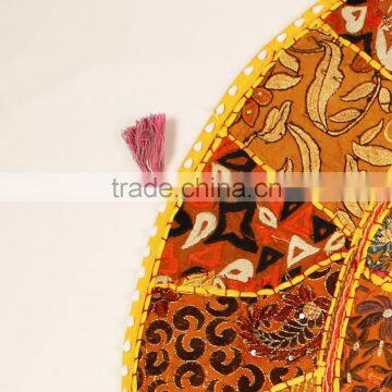Yellow Indian Meditation Pillows Round Cushion Ethnic Decorative Pillow Patchwork Pillows photo-3