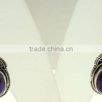 Amethyst Oval Cabochon Earrings, 925 Solid Sterling Silver Earrings, Designer Bezel Dangle Earrings