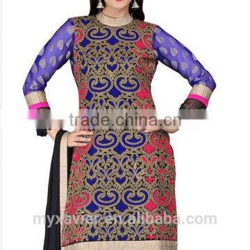 Deep Blue Georgette Straight Suit Elegant Fashionable Indian Designer Indian Salwar Printing Clothing Wholesale