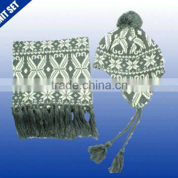 Fashional snow jacquard pattern promotional winter hat gloves and scarves