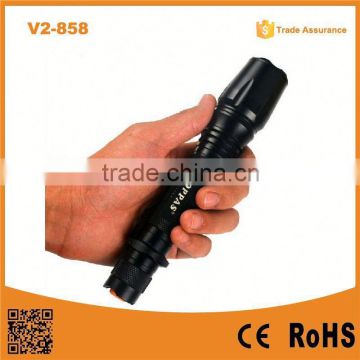 Hot Sale V2-858 18650 battery rechargeable long distance torch xm-l T6 aluminum alloy emergency led torch