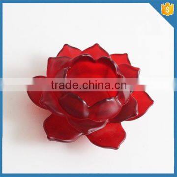 Frosted Red Color Lotus Flower Crystal Glass Tealight Candle Holder for Wedding Decoration photo-2
