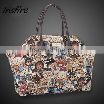 China bear print trave canvas trendy canvas sport tote bag handbag