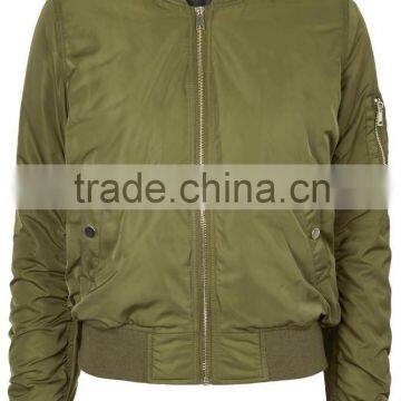 WOMAN FASHION OLIVE GREEN RIB BOMBER JACKET