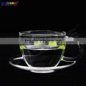 Manufacturer High Quality Borosilicate Transparent Coffee /Tea /Espresso Glass Cup With Handle With Saucer