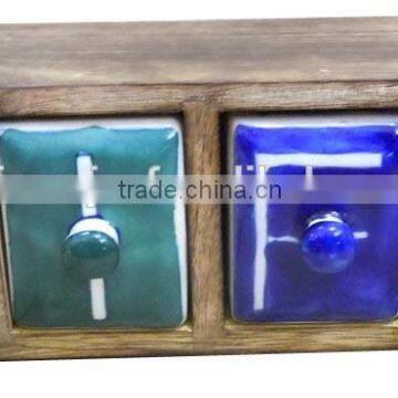 Multi Drawer Wooden Chest | Ceramic Spice Chest