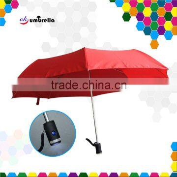 21"x8k Hand Open 3 Folding Led Light Umbrella For Promotion