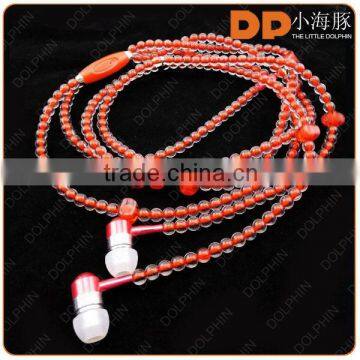 Various color bead necklace earphone noise cancelling with microphone