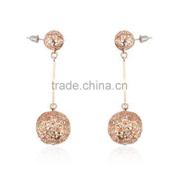 Unique design hollow design ball shape pendant earring rose gold plated jewelry dangling women's jewelry