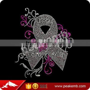 Hot Sale Bling Crystal Breast Cancer Ribbon Hot Fix Rhinestone Design