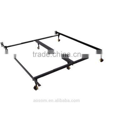 HomCom Fits Queen / King 7-Leg Adjustable Metal Bed Frame w/ Rollers