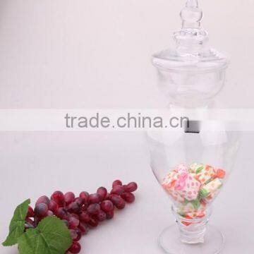 2014 new design high clear blown glass canister with glass lid storage jar