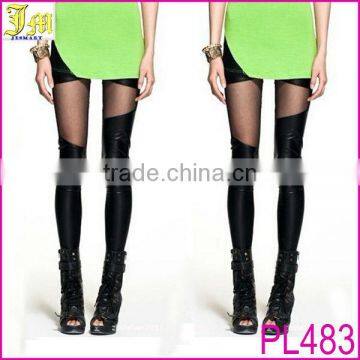 Hot Sexy Punk Women Ladies Faux Leather Look Gauze Tulle Net Leggings Pants Tights Wholesale