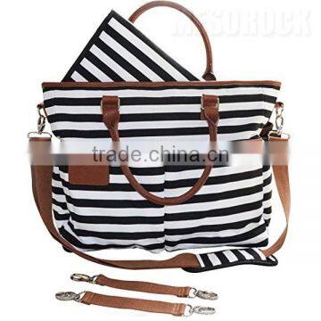 Stylish Canvas Baby Diaper Bag With Changing Pad Diaper Tote Bag photo-2