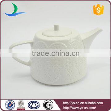 Best Selling Products Elegant Flower Pattern Embossed White Porcelain Tea Pot photo-4