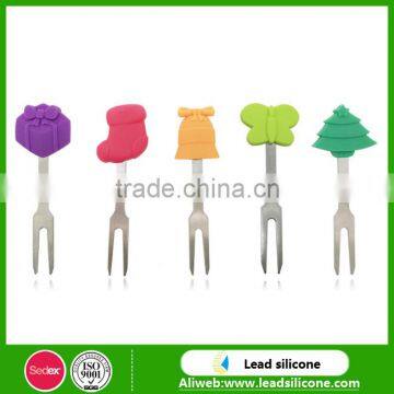 Food Grade Custom Stainless Steel Silicone Fruit Forks,Lovely Silicone Fruit Fork Set photo-3