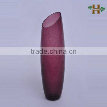 Cylinder Slanted Crackle Glass Vase Tall Glass Vase photo-3