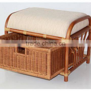 Ottoman Footstool Pouf Stool Storage W/Basket,Home Rattan Wicker Furniture photo-2
