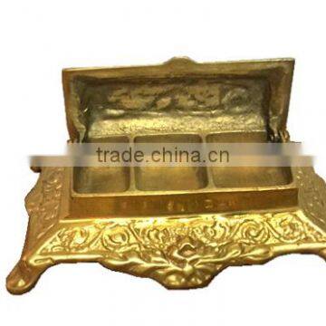 Vintage Brass Metal Ink Well With 3 Sections photo-2