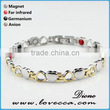 Supplier stainless steel heart shape design bio magnetic men's energy health bracelet