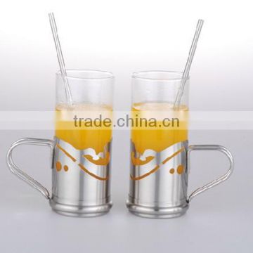 glass coffee cup with stainless steel hand