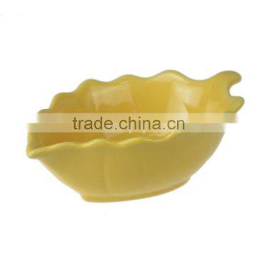 yellow glazed ceramic leaf shape bowl