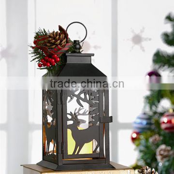 12" Black Metal Candle Lantern Christmas Decorative Lantern