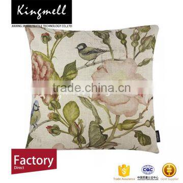 Custom bird and flower printed linen cushion cover