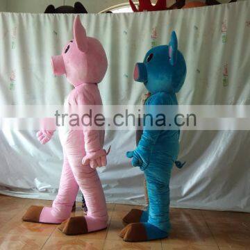 Advertising Adult Wearing Polyfoam Cute Blue and Pink Couple Pig Mascot Costume photo-2