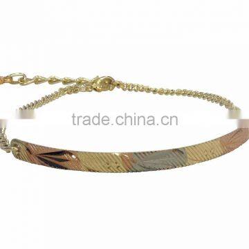 Three Tone Plated Bangle Bracelet With Extension Link Chain