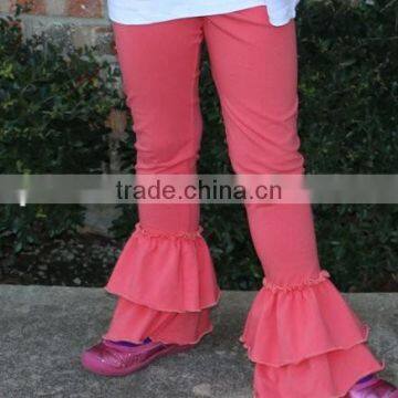 Children's Boutique Clothes Solid Color Cotton Icing Pants Girls Kids Triple Ruffle Leggings photo-4